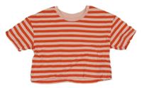 Červeno-svetloružové pruhované crop tričko PRIMARK