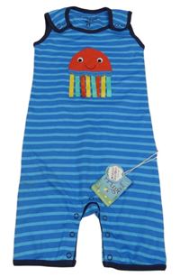 Nové - modro-světlemodrý pruhovaný kraťasový overal s medúzou frugi