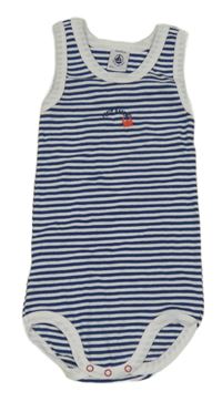 Tmavomodro-bílé pruhované tílkové body s krabem PETIT BATEAU