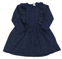 Tmavomodré melírované šaty s volánikmi a trblietkami H&M