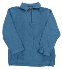 Modro/tmavomodrý sveter so žebrováním a golierikom Next