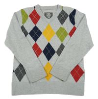 Sivo-farebný melírovaný károvaný vlnený sveter H&M