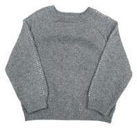 Sivý melírovaný úpletový sveter s kamienkami PRIMARK