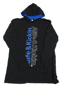 Černé triko s logy a kapucí Alife&Kickin