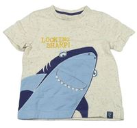 Krémové melírované tričko so žralokom Nutmeg