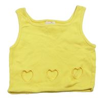 Žltý rebrovaný crop top s perforovanými srdiečkami Zara