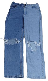 Modré relaxed high waist rifle s prošoupáním H&M
