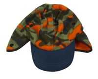 Kaki-oranžová army fleecová šiltovka