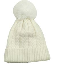 Smotanová pletená čapica s brmbolcom