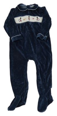 Tmavomodro-biely zamatový overal s vojáčky a golierikom zn. Next