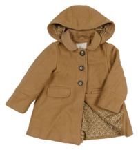 Hnědý vlněný podšitý kabát s kapucí Next