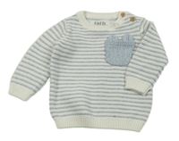 Smetanovo-svetlomodrý pruhovaný sveter s vreckom F&F