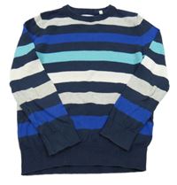 Tmavomodro-modro-šedý pruhovaný svetr C&A