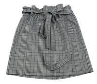 Černo-bílá kostkovaná paper bag sukně s páskem