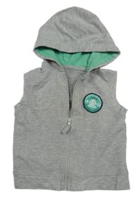 Sivá melírovaná tepláková prepínaci vesta s nášivkou a kapucňou