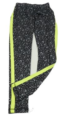 Tmavošedé vzorované sportovní legíny s neonovým pruhem Y.F.K.