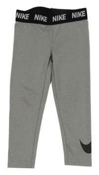 Sivé melírované športové funkčné legíny s logom Nike