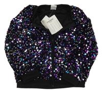 Nové - Čierno-fialovo-strieborná flitrová prepínaci podšitá mikina Kiki&Koko