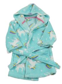 Tyrkysový chlpatý župan s jednorožcami a kapucňou Studio