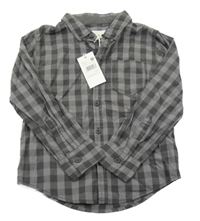 Nové - Tmavošedo-antracitová kostkovaná košile Pumpkin patch