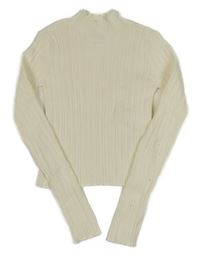 Krémové rebrované pletené crop tričko Zara