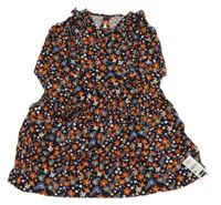 Nové - Tmavomodré květované lehké šaty s volánky Dunnes