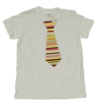 Nové - Bílé tričko s pruhovanou kravatou
