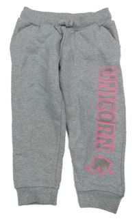 Šedé melírované tepláky s nápisem a jednorožcem Kiki&Koko