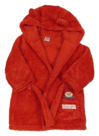 Červený chlpatý župan s Paddingtonem a kapucňou