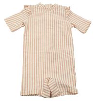 Ružovo-smotanový pruhovaný UV overal s volánikmi H&M