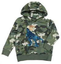 Army mikina s dinosaurem z překlápěcích flitrů a kapucí Next