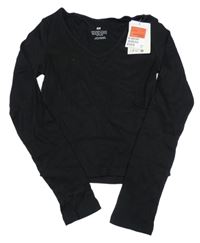 Nové - Čierne rebrované crop tričko H&M