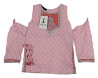Nové - 2set - Ružové vzorované šaty s výšivkami + návleky na ruce