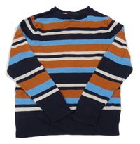 Tmavomodro-hnedo-béžový pruhovaný sveter H&M