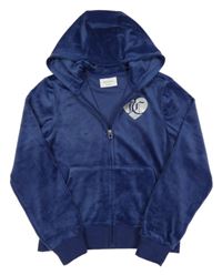 Tmavomodrá plyšová prepínaci mikina so srdcem a kapucňou Juicy Couture