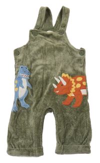 Khaki rebrované zamatové na traké tepláky s dinosaurami Jojo Maman Bébé