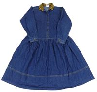 Modré rifľové šaty s khaki golierikom