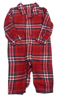 Červeno-tmavomodrý kockovaný flanelový pyžamový overal zn. M&S