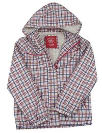 Bílo-modro-růžová kostkovaná šusťáková jarní bunda s kapucí C&A
