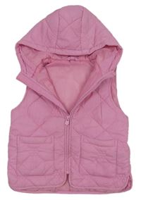 Ružová šušťáková prešívaná zateplená vesta s kapucňou Dunnes