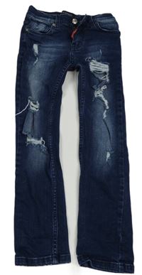 Tmavomodré skinny rifle s dierami