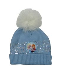 Světlemodrá pletená čepice s Frozen a bílou bambulí 