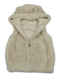 Smotanová kožušinová podšitá vesta s kapucňou Nutmeg