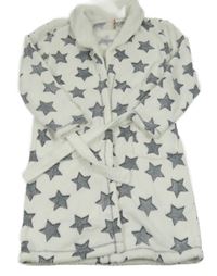 Biely plyšový župan s sivými hviezdami ORCHESTRA