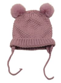 Ružová pletená podšitá čapica s bambulemi Zara