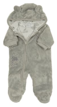 Šedá plyšová podšitá kombinéza s Púem a kapucí Disney