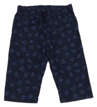 Tmavomodré plátenné crop nohavice s motýlikmi Yigga