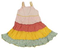 Ružovo-tehlovo-horčicové plátenné trblietavé šaty Matalan