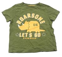 Khaki tričko s dinosaurom a nápisom F&F