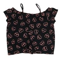 Čierne crop tričko so srdiečkami a volnými rameny zn. C&A